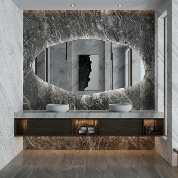 Sile Irregular LED Wall Mirror, Asymmetrical Backlight Home Mirror, Unique Aesthetic Bathroom Mirror, Decorative Wall Mirror