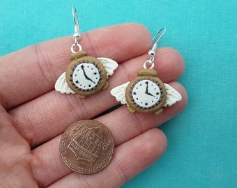 Time Flies Clock With Wings Earrings