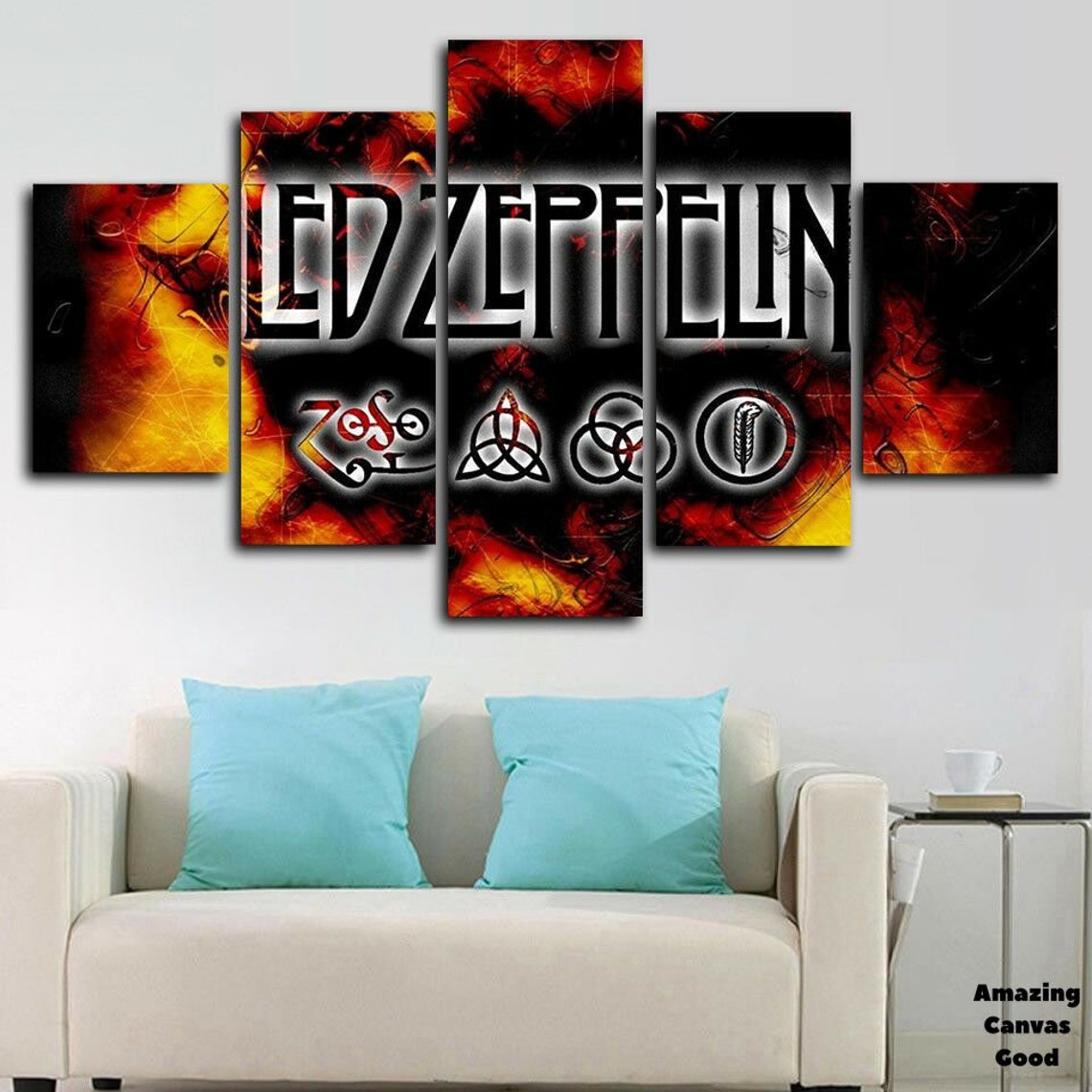 Led Zeppelin 5 Pieces Canvas Wall Art Framed Ready To Hang Etsy