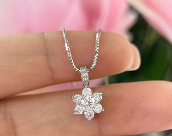 【在庫あり】 14K White Gold Flower Style 0.70CT Natural Diamond Pendant ダイヤモンド