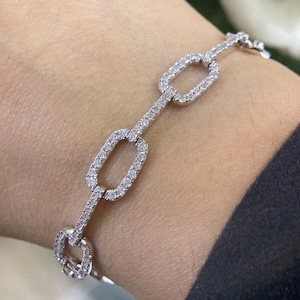 White Gold Clip Link Bracelet with Diamonds all Around