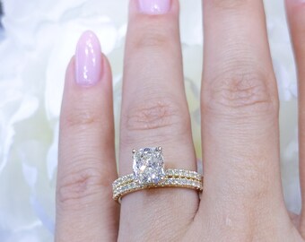 GIA Certified 1.74ct Engagement Ring In 14K Yellow Gold With Perfect Match Wedding Band