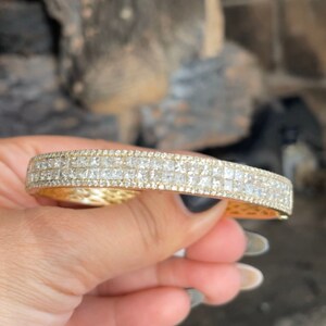 18KT Yellow Gold Diamond Bangle Princess and Round Cut Invisible Set image 2