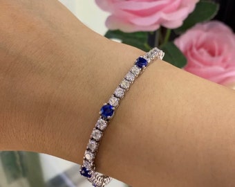 14K White Gold 4.60ct in Sapphires with 5.55ct in Diamonds Bracelet. SDB020 ZJJJ