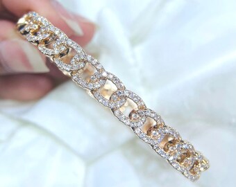 Bracelet-jonc demi-cercle en or rose à maillons diamants