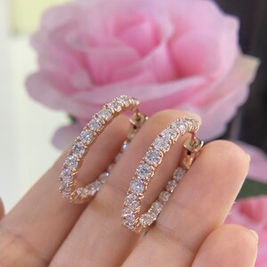 14K Rose Gold Oval Medium Hoop Inside Out Earrings with 4.5ct total in diamonds