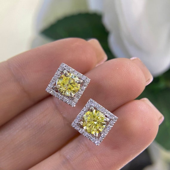 14k Yellow Gold Princess Cut Diamond Earrings