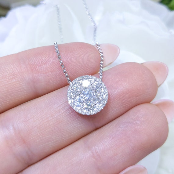 Invisible Set E Color 1.06cts Round Diamond Cluster Inside A Halo Pendant