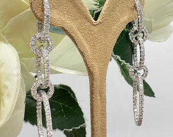 14K White Gold 4.28ct in Diamonds Dangling Hooped Transportable Earrings