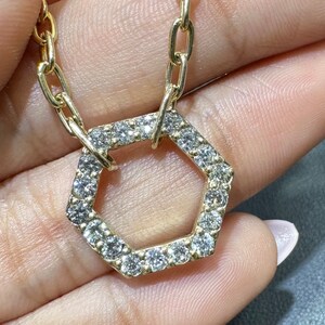 Elegante 14 kt geelgouden zeshoekige diamanten ketting met paperclipketting - DN012