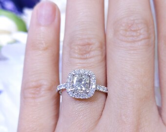 Diamond Engagement Ring, Anniversary gift, Promise ring, EGS Certified 1.03ct G VS2 Cushion Cut Diamond In Halo