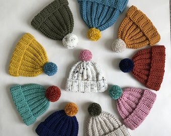 Handmade Baby Bobble Hat, Toddler Pompom Hat, Crochet Unisex Children Beanie, Gender Neutral Newborn Baby Shower Gift