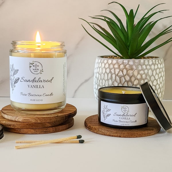 Sandalwood Vanilla Pure Beeswax Candle