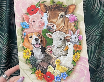 Friends Not Food, Go Vegan Farm animals A4 Art Print