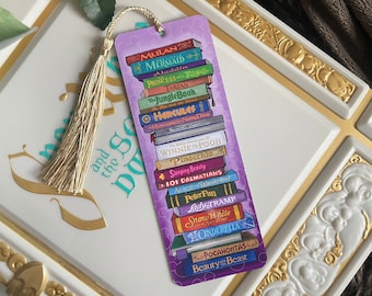 Disney classic films stack of books double sided bookmark with gold tassel