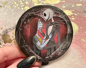 Nightmare Before Christmas Jack Skellington and Sally• 3 inch large pocket mirror •