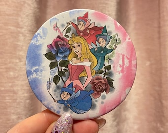 Sleeping Beauty Aurora and the three good fairies • 3 inch large pocket mirror •