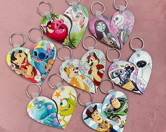Duo character key ring set • WallE Eve • Timone Pumba • Chip Dale • Woody Buzz • Mike Sully • Jack Sally • Lilo Stitch •