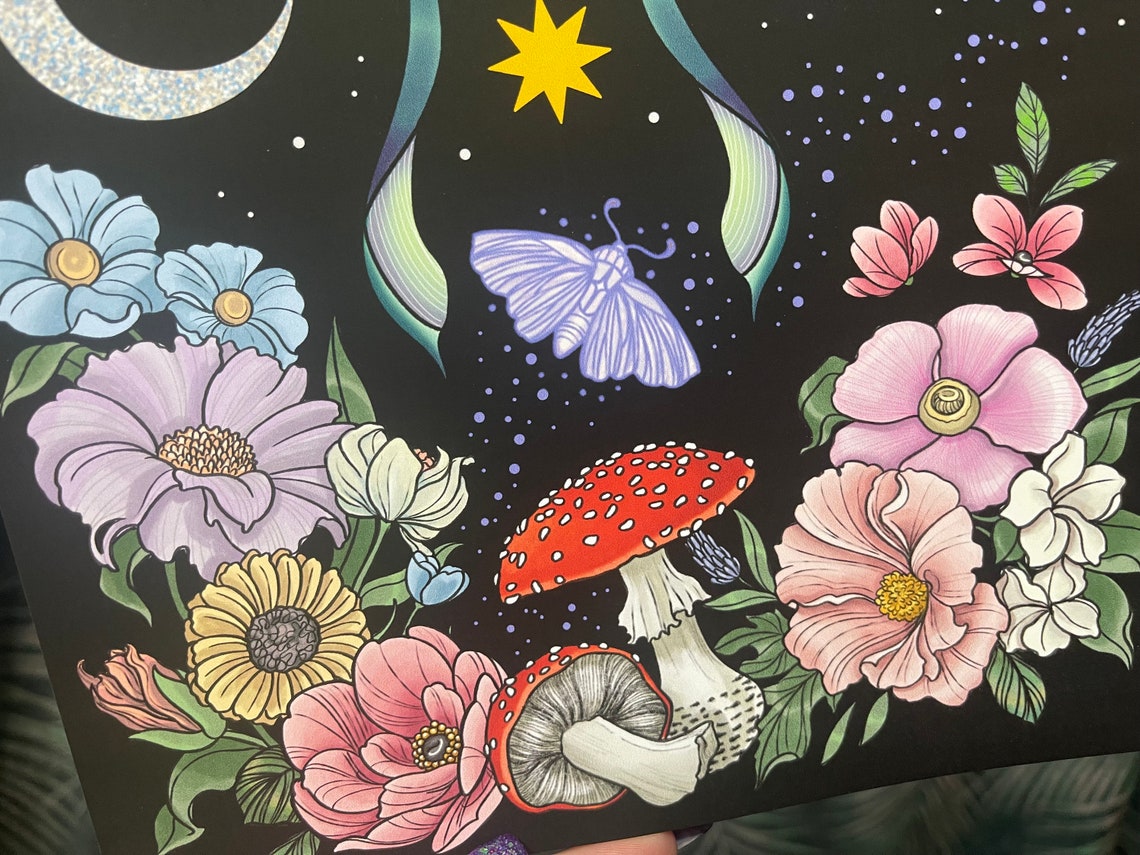 Luna Moth Celestial and Floral Art Print A4 or A5 - Etsy