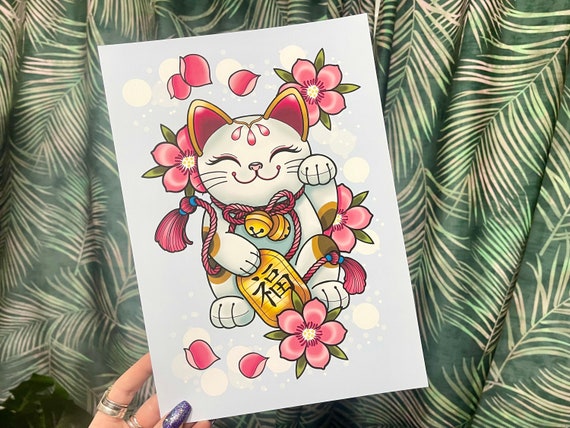 Chinese Waving Lucky Cat A5 or A4 Art Print - Etsy Canada