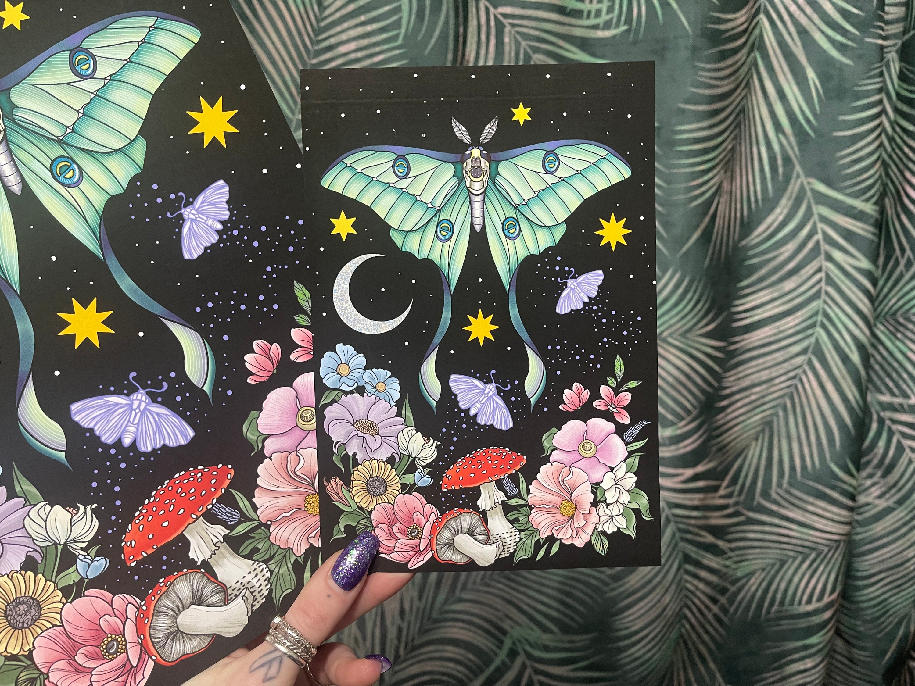 Luna Moth Celestial and Floral Art Print A4 or A5 - Etsy
