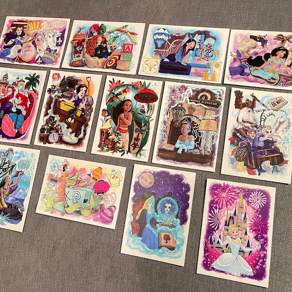 SALE Disney Princess x Walt Disney World Rides A6 Postcards/Art prints