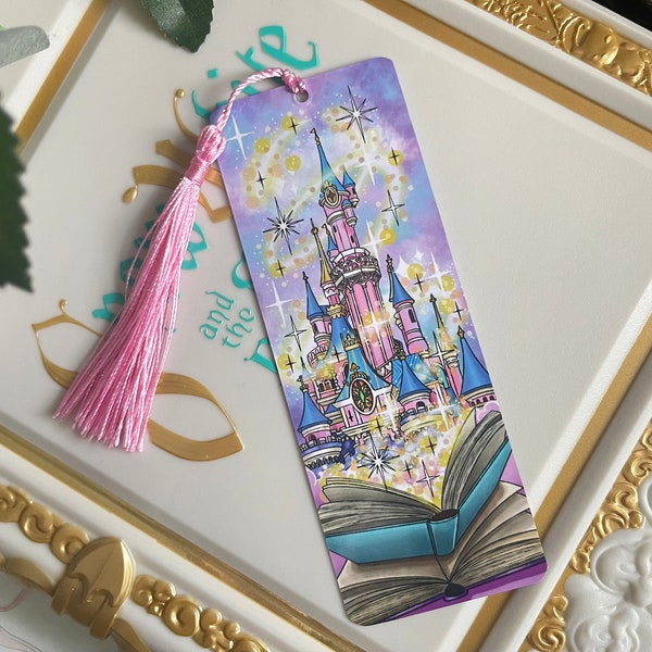 La magia del castillo de Disneyland París • Marcapáginas de doble cara con borla rosa