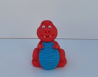 Adorable Fondant Dinosaur Cake Topper | Red Body with Blue Belly | 7cm Tall
