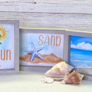 Sun, Sand, and Sea Accent Signs | Beach Tiered Tray Decor | Beach Lover Gift | Vacation Home Decor | Beach Decor for Home | Ocean Decor