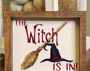 The WITCH is in Farmhouse Sign | Halloween Decorations for Home | Halloween Tiered Tray Decor | Witch broom Decor | Halloween Art Decor