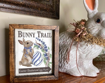 Bunny Trail Farmhouse Sign | Tiered Tray Decor | Easter Decorations for Home | Easter Signs | Easter Mantle Decor | Easter Gift for Adults
