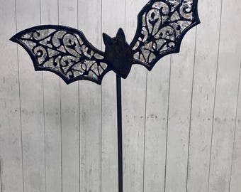 Elegant Flying Bat Halloween Décor – Crushed Glass Resin Wings | Resin Coated Halloween Shelf Sitters