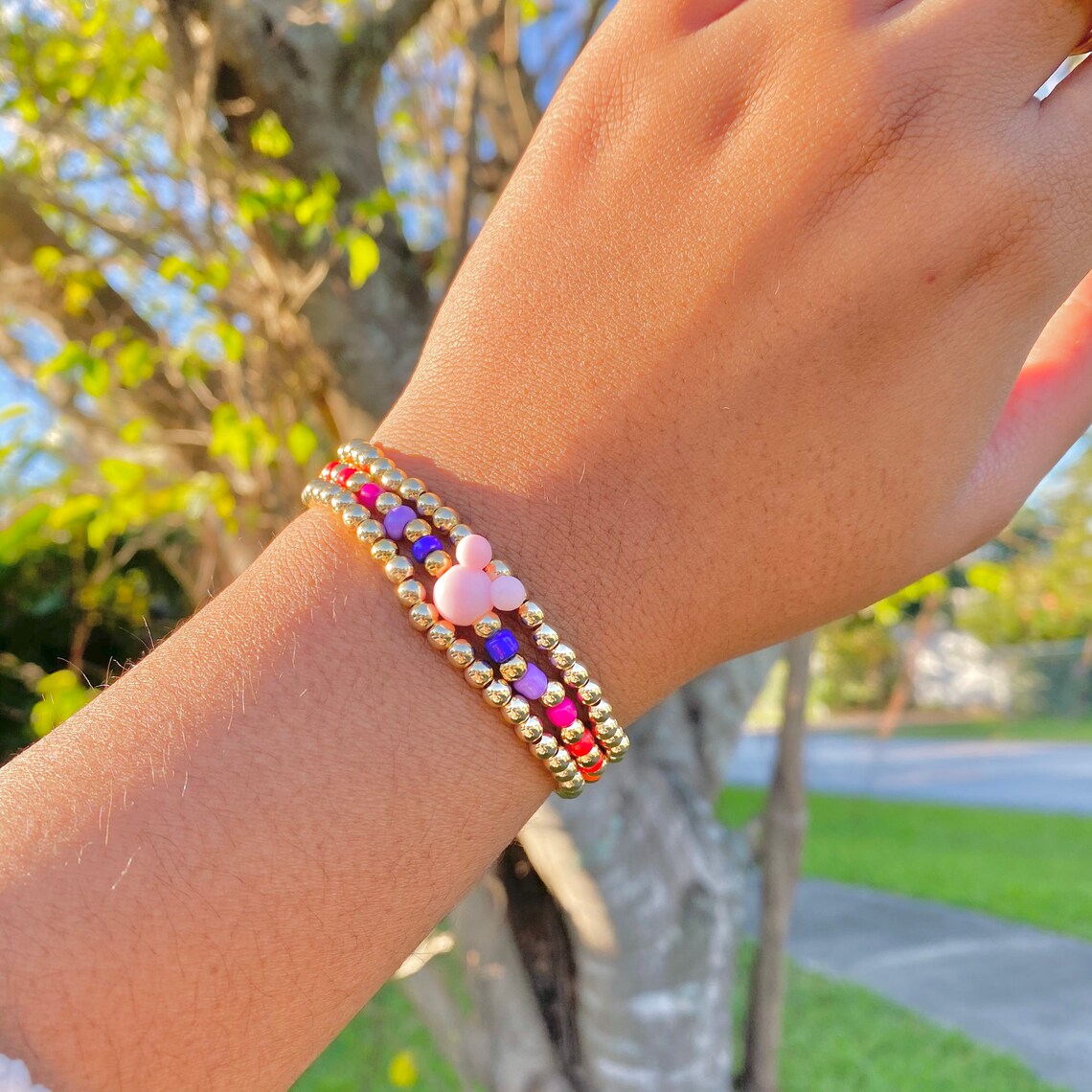 Disney beaded bracelet Disney Gold Bead Bracelet Set of 3 Etsy