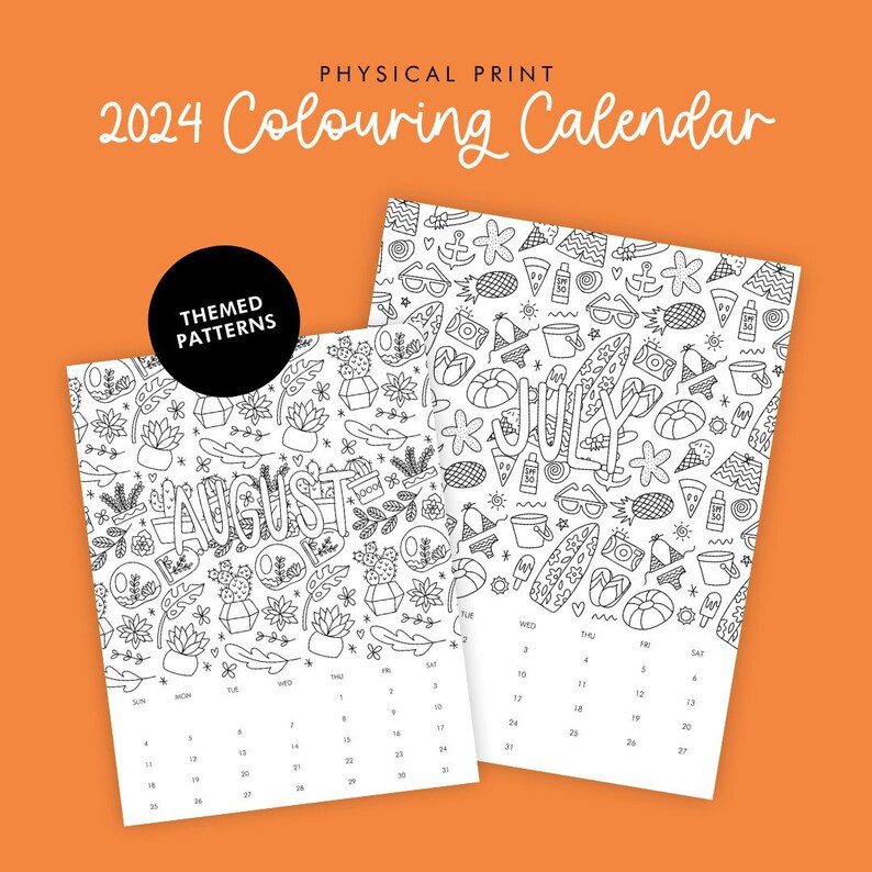 2024 Colouring Calendar patterns Physical Print Hanging Etsy