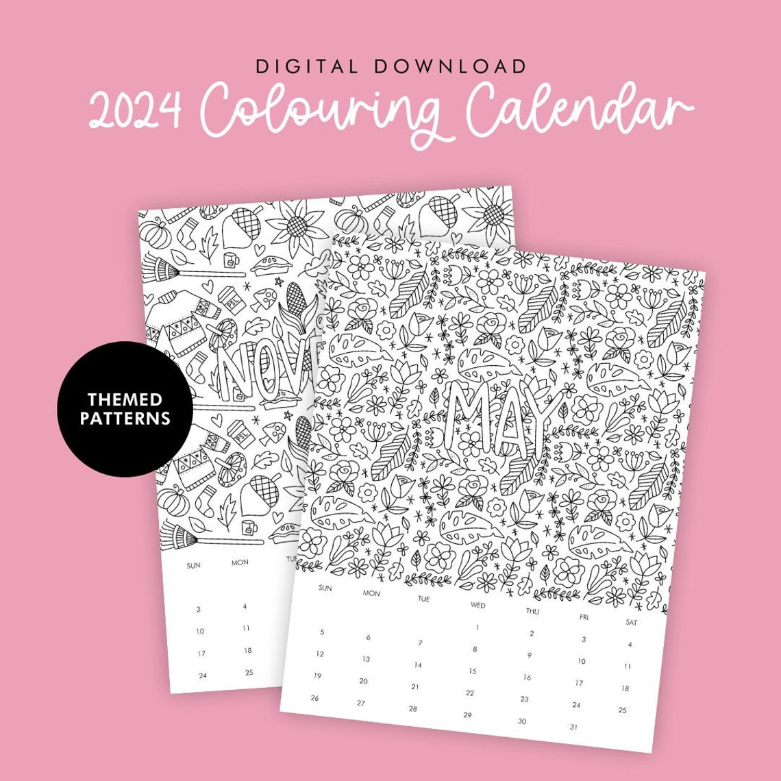 Digital 2024 Colouring Calendar patterns Printable Etsy Canada