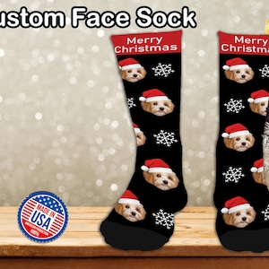 Custom Socks with Dog Face, Santa Hat Christmas Personalized Sock, Funny Christmas Gifts for Boyfriend/Pet Lovers, Home Merry Christmas Gift
