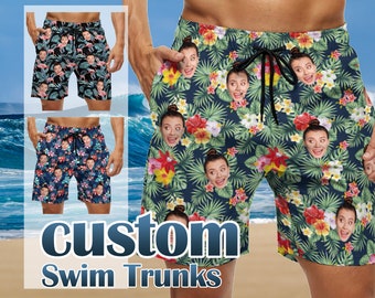 Custom Face Hawaiian Swim Trunks, Personalized Photo Gift