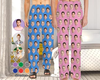 Custom Face Pajama Pants, Personalized Photo Trousers