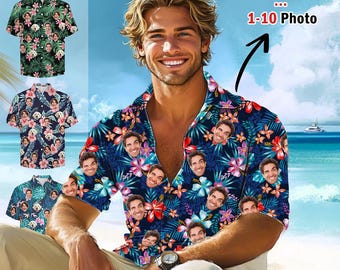 Custom Hawaiian Shirt with Face,Photo Logo Hawaiian Shirt,Vacation Tropical Pattern Shirt for Men Women Kid,Summer Gifts, Pet Dog Face Shirt