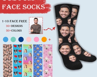 Calcetín facial personalizado, calcetines con foto personalizados, calcetines con foto personalizados con texto, calcetines con foto de perro personalizados, regalo de cumpleaños/aniversario para él, regalos de papá