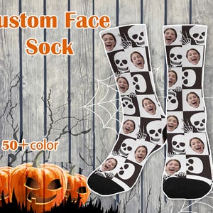 Custom Halloween Decorative Sock, Personalized Face Socks with Skull, Halloween Couple Sock, Halloween Gift for Boyfriend, Christmas Present