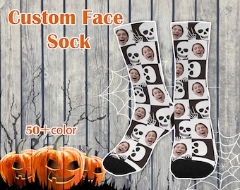 Custom Face Halloween Socks, Skull Decor, Personalized Photo Gift