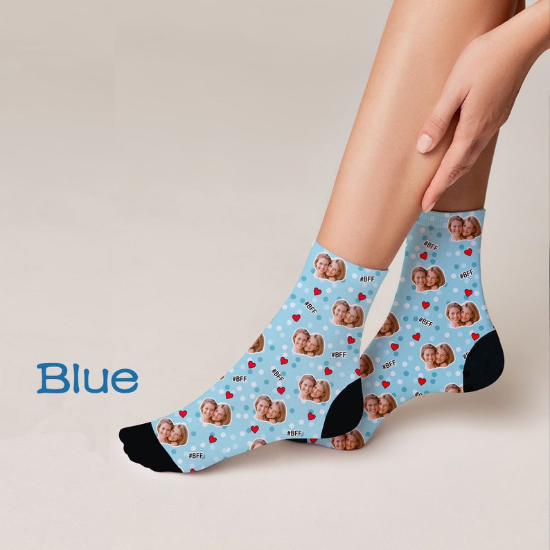 Custom Face SocksPersonalized Socks with FacesFunny Gift Idea with PhotoGifts for Best Friend/Mom/Dad,Birthday/Mother's Day Gifts Blue