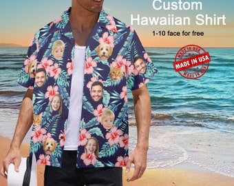 Custom Men's Hawaiian Shirts, Personalized Button Down Shirts, Custom Face Polo Shirt, Beach Party Shirt, Bachelor Party, Gift for Women/Men