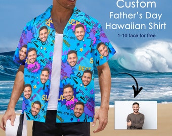 Custom Father's Day Face Hawaiian Shirt, Personalized Photo Text Hawaii Shirt Bachelor Party Shirts Anniversary Vacation Trip Gift for Men