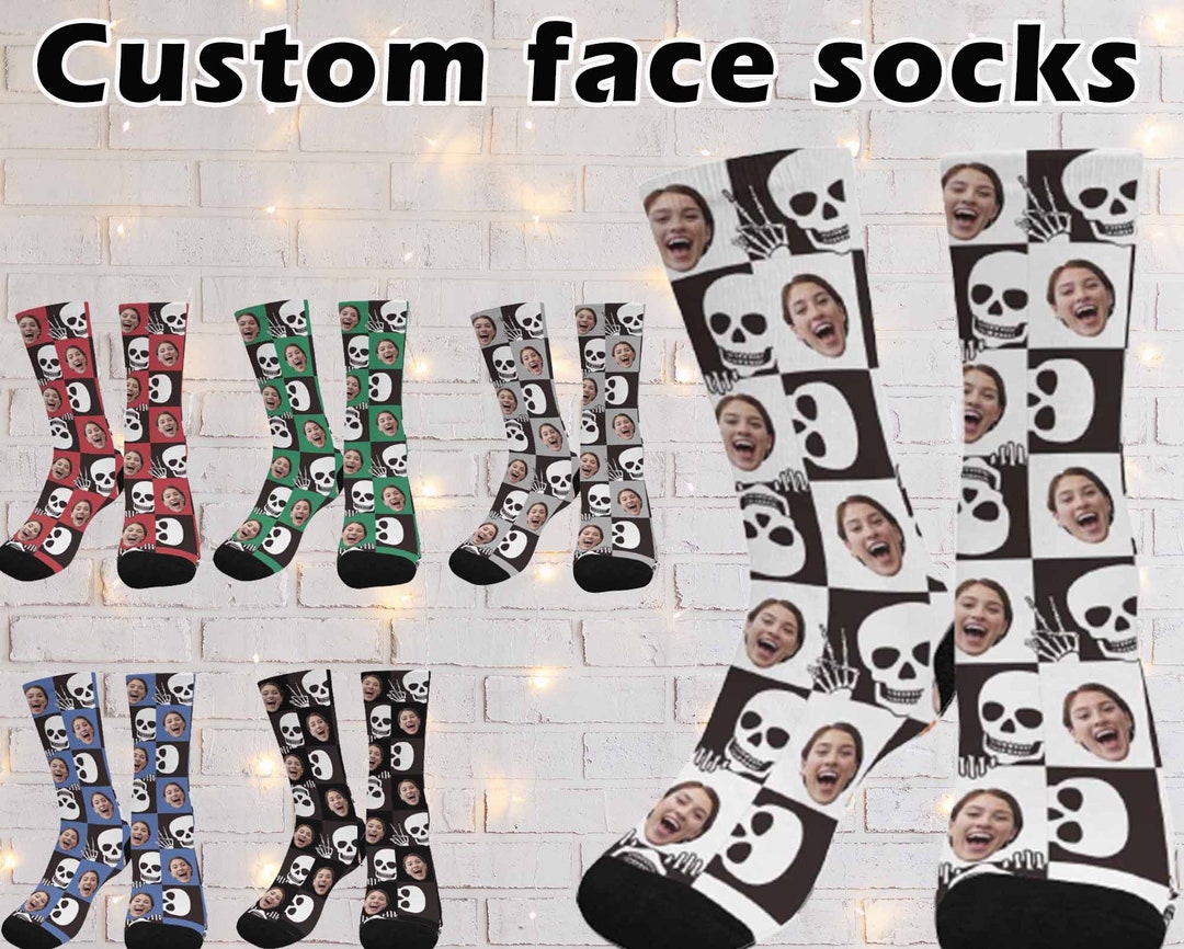 Custom Halloween Decorative Sock, Personalized Face Socks With Skull