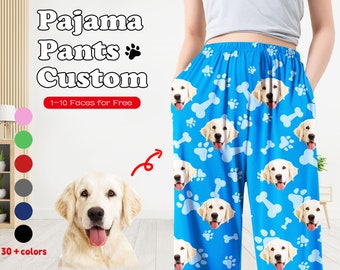 Pyjama photo de chien personnalisé pantalon de pyjama visage personnalisé bas de pyjama pour animaux de compagnie pantalons femmes hommes cadeau de fête pour Noël en famille