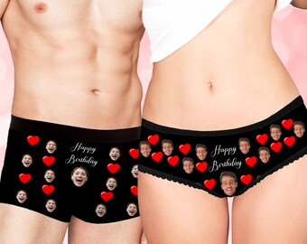 Personalized Couple Face Underwear, Custom Mens Boxer w Face, Birthday/Christmas Gift for Husband, Multi-coloured Panties, Women Photo Brief