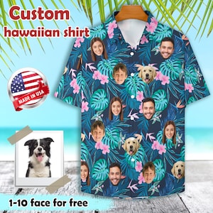 Custom Men&#39;s Hawaiian Face Shirts,Custom Summer Party Shirts with Pockets,Shirts for Him/Dad,BachelorParty Gift, Birthday/Father&#39;s Day Gifts