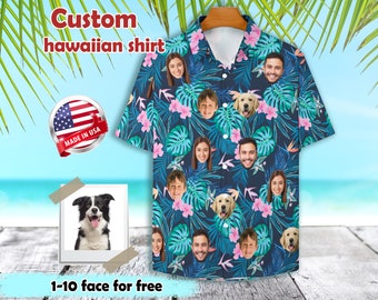 Custom Men&#39;s Hawaiian Face Shirts,Custom Summer Party Shirts with Pockets,Shirts for Him/Dad,BachelorParty Gift, Birthday/Father&#39;s Day Gifts